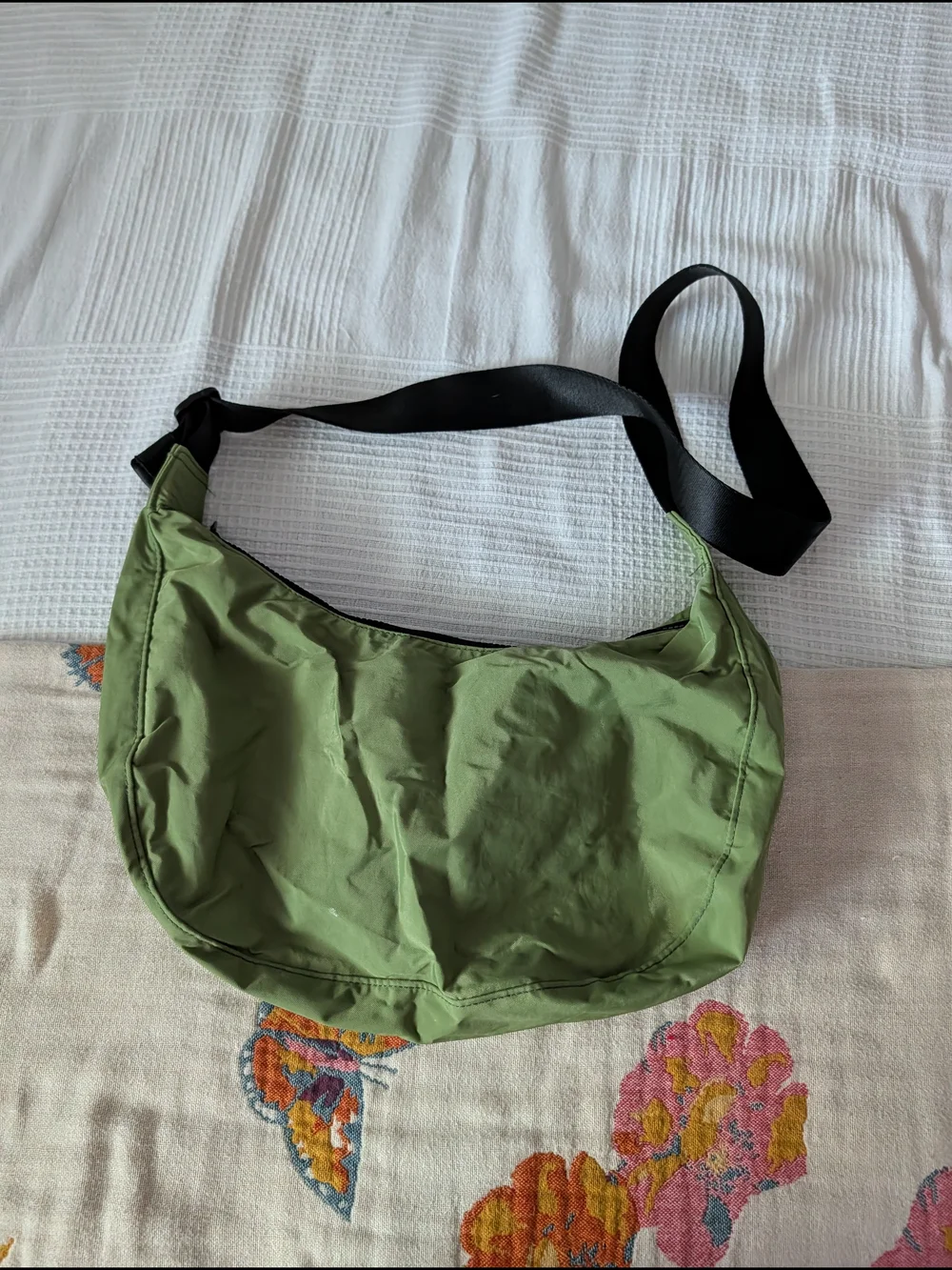 Olive Green Nylon Hobo Crescent Crossbody Bag